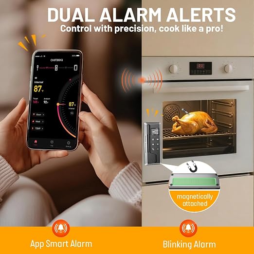 Wireless Meat Thermometer with Smart APP Control | 800ft Bluetooth Grill Food Thermometer, 0.19In Ultra Thin Probe,±0.5℉ Accuracy, Digital Backlit Screen for BBQ, Oven, Smoker