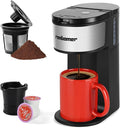 Ranbomer K Cup Coffee Maker, Single Serve coffee machine or Ground Coffee Machine 2 in 1, 6 to 14 Oz Brew Sizes, Mini One Cup Coffee Maker with Self cleaning Function.