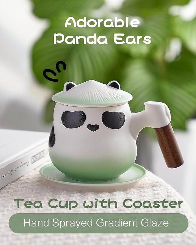 ZENS Tea Cup with Infuser and Lid for Loose Leaf Tea Steeper, 11 oz Cute Panda Tea Mug with Strainer and Coaster for Daughter, Collector's Mug Gifts