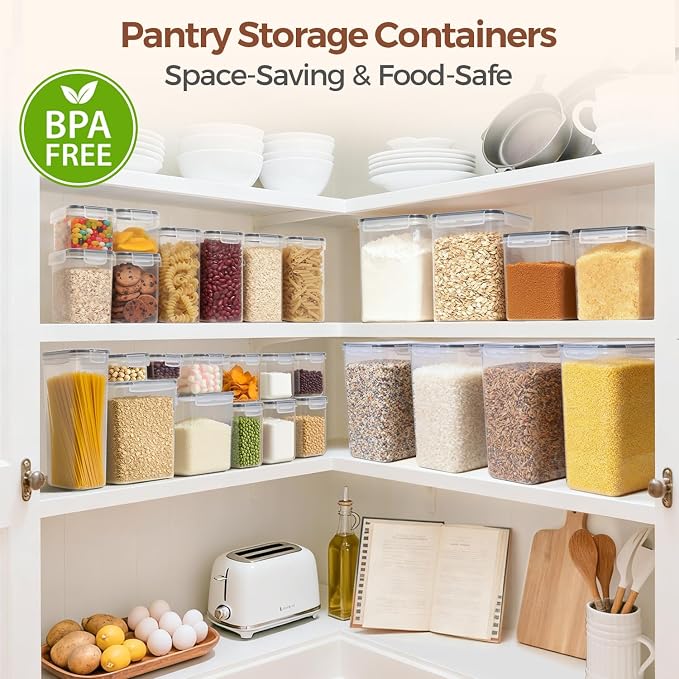ComSaf Rice Container Set of 2(9.5L/10Qt), Large Airtight Food Storage Containers with Lid and Rice Washer, Plastic Canisters Sets for The Kitchen, Pantry Organizers for Flour, Cereal and Cooking