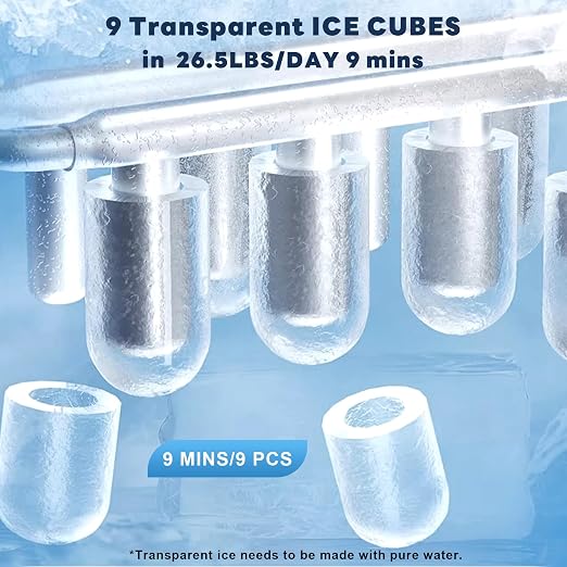Ice Maker, iceBlue 5 Levels of Bullet Ice Sizes Countertop Ice Maker, 26.5lbs Per Day Ice Machine, 9 Ice Cubes Ready in 9 Mins Stainless Ice Makers Countertop for Home, Kitchen, Gift (Silver)