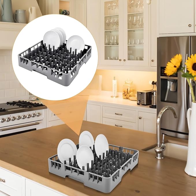 Aurelema Commercial Dishwasher Tray Rack Commercial Washing Machines Polypropylene Full Size Flatware Rack for Bowls Plates Knives Forks Cup (Peg Dish,Gray,4 Pack)