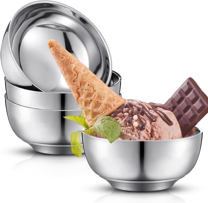 Funnymoom 4 Pack 34 oz Stainless Steel Bowls Double Walled Insulated Soup Ice Cream Metal Mixing Nesting Bowls for Serving Soup Rice Cereal