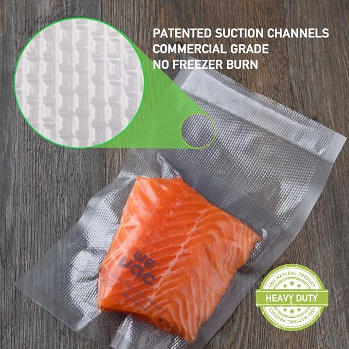 Wevac 6''x10'' & 8''x12'' 300 Count Food Vacuum Sealer Bags Keeper, PreCut Quart, Ideal for Food Saver, BPA Free, Commercial Grade, Great for storage, meal prep and Sous Vide