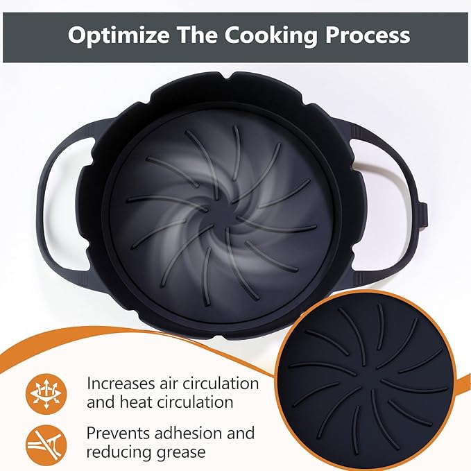 2 Pack Round Silicone Air Fryer Liners, Thickened Reusable Basket Liners with Extended Snap-on Handle, Compatible with Ninja AF101/AF150/AF141/AF161 4-5.5QT Air Fryers,Air Fryer Accessories
