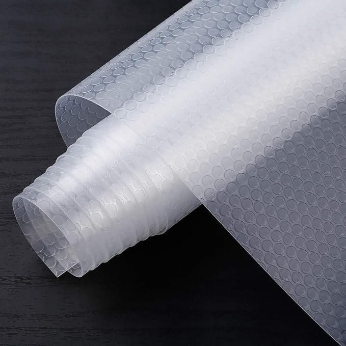 HooTown Refrigerator, Fridge Shelf Liners and Drawer Mats 11.8 Inch Wide x 32.8 Feet Long, Non Adhesive EVA Plastic Washable Waterproof Pads for Kitchen Cabinet, Pantry Closet, Cupboard, Transparent