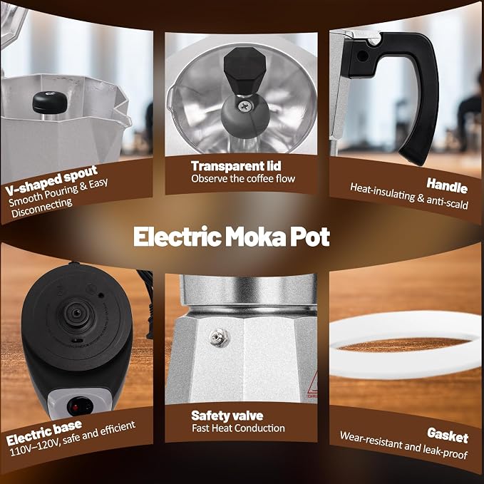 Electric Aluminum Moka Pot 3-6 Cup 150-300ml Stovetop Espresso Maker Portable Electric Expresso Pot Mocha Pot Percolator Italian Coffee Makers Greca Machine Cafe Classic for Home Camping