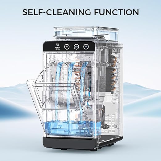 COWSAR Ice Maker Countertop, Portable Ice Machine with External Water Tank, 26 lbs/24Hrs, 8 Cubes in 6 Mins, Self-Cleaning Quiet Compact Commercial Ice Makers for Home, RV, Camping