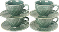 Coffee Mugs Set, 6.8 oz,Ceramic Tea Cup with saucer, Espresso Cups 8-piece, Stackable Cups, for Latte,Hot Tea,Cappuccino, Mocha, Cocoa, dishwasher & microwave safe, Dark green