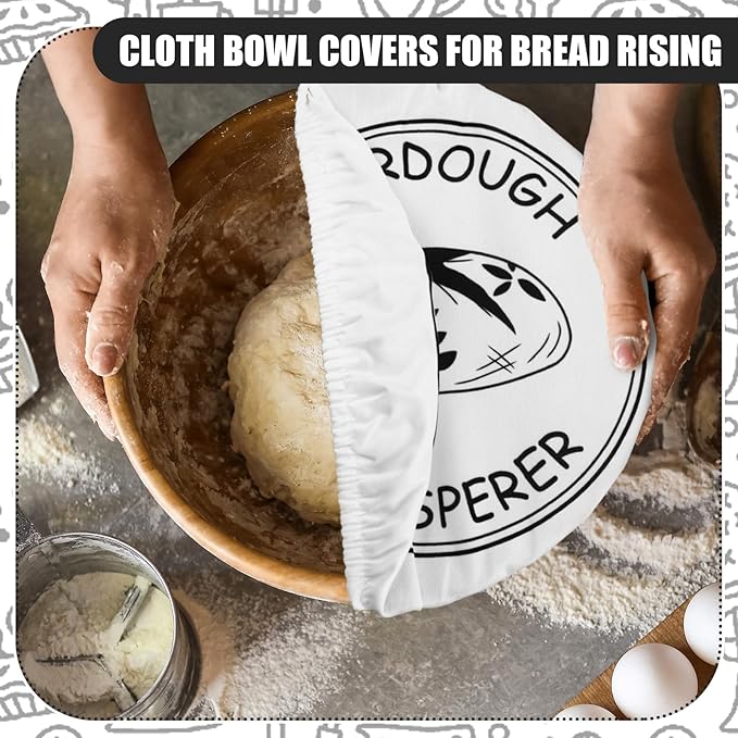 Patelai 10 Pcs Bowl Covers Reusable in 5 Size Stretch Cloth Fabric Elastic Food Storage Bowl Covers Bread Sourdough Lids for Proofing Food Fruits Leftover (Black White,Minimalist Style)