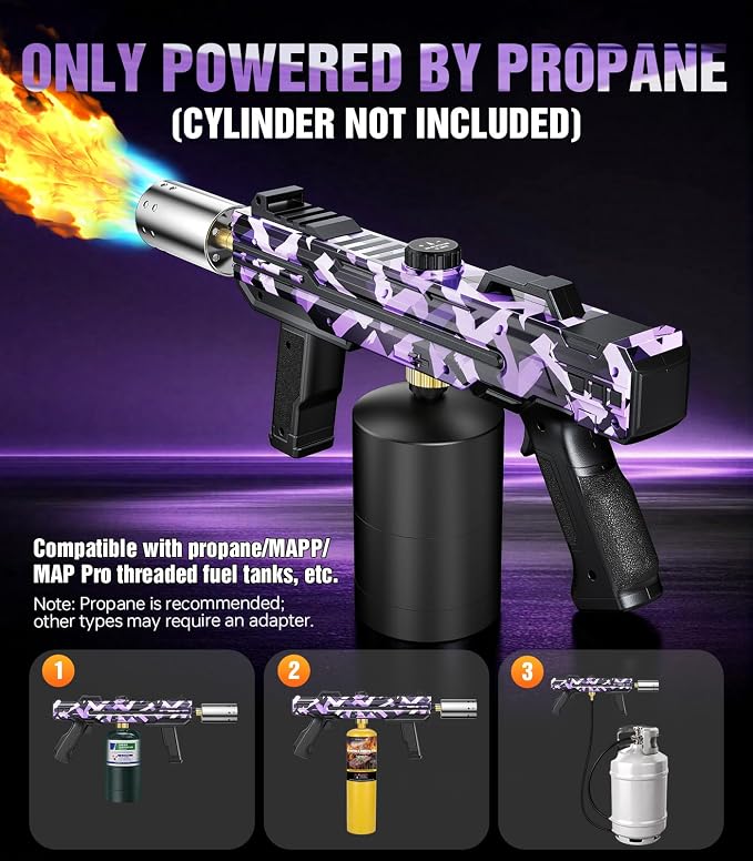 Powerful Propane Torch Gun, Kitchen cooking Torch lighter with Adjustable Flame, Flame Thrower Gun Butane Torch for Searing Steak, BBQ, Campfire, Fireplace (Tank Not Included)(Graffiti)