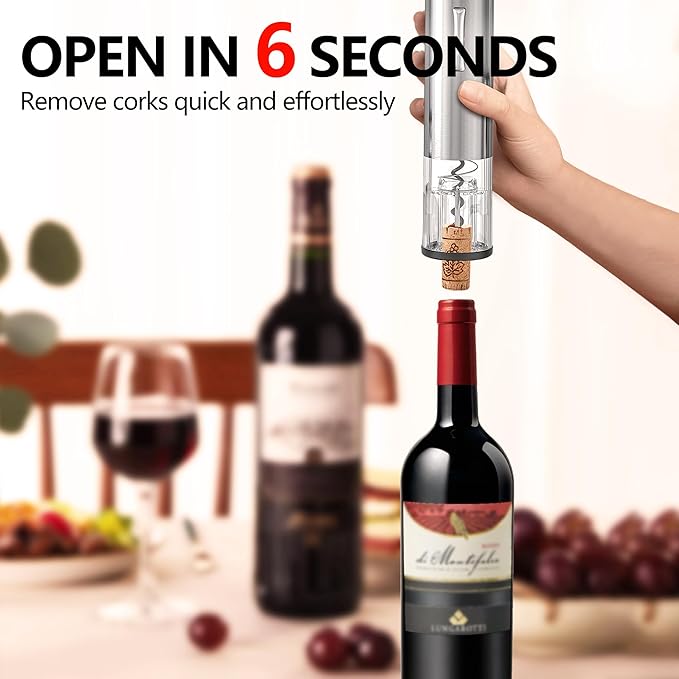 4-in-1 Rechargeable Electric Wine Opener Wine Aerator Gift Set with Electric Wine Decanter, Wine Stopper, Foil Cutter, Automatic Electric Wine Bottle Opener for Home Bar Parties, Stainless Steel