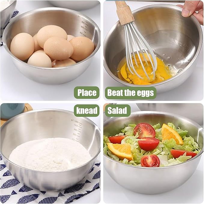 3.7 Qt Stainless Steel Colander & Mixing Bowl with Scale, Large Metal Food Strainer Bowl Fine Mesh for Kitchen Washing Fruit Vegetable Rice Pasta Baking Salad Cooking (Silver)
