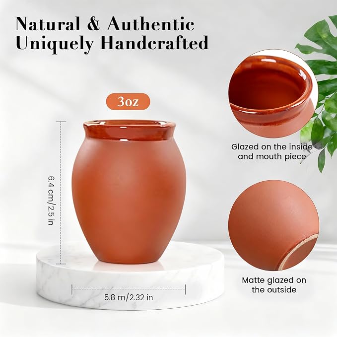 FirstGift 48 Pcs Natural Cantaritos De Barro 3oz - Unpainted Mexican Clay Shot Glasses for Tequila & DIY, Handmade Terracotta Cups for Taco Tuesday, Large Fiesta Party & Crafts