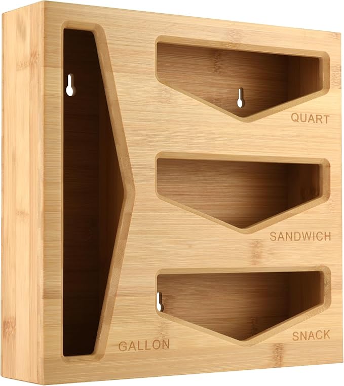 Cozee Bay Bamboo Bag Storage Organizer for Kitchen Drawer, Baggie organizer, Compatible with Gallon, Quart, Sandwich and Snack Variety Size Bags (Natural Bamboo)