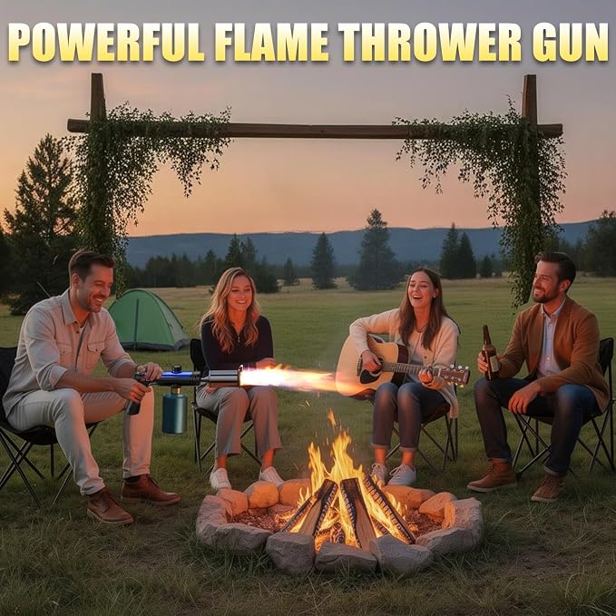Propane Torch Gun With One-Touch Max Fire, Adjustable Kitchen Torch, Powerful Propane Torch With Many Safety Features(Tank Not Included)-Blue