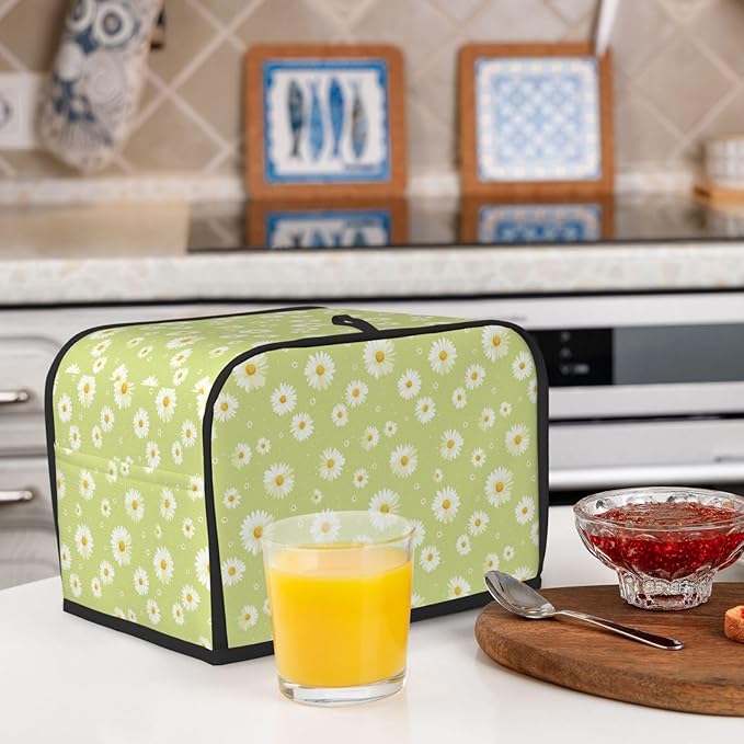 Toaster Cover 2 Slice Green Daisy Flower Pattern Kitchen Small Appliance Covers with Pockets Dust and Fingerprint Protection