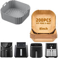 LYHOLKEER 8.8inch Square Reusable Silicone Air Fryer Liners for 5-8QT and 200Pcs 8IN Air Fryer Liners Disposable Parchment Paper for 5-8QT