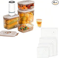 Vacuum Container,Vacuum Seal Containers,4pcs Airtight Food Storage Containers with Lids,4pcs Food Vacuum Bags/ 1pc Automatic Pump, Marinade and Keep Food Fresh with Time Dial, BPA Free(Square)