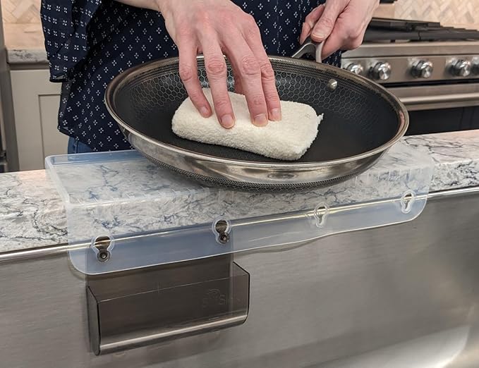 SiliProducts SiliSink Silicone Edge Guard for Kitchen Sink - Fits 3.75” - 4” Wide - The Original Silicone Sink Edge Protector with Sponge Caddy - Splash Guard, 14” Clear Diamond