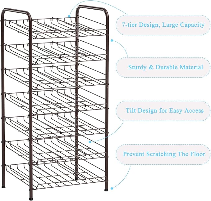 Vrisa Can Organizer for Pantry 7-tier Can Dispenser Rack Holde up to 84 Cans Multifunctional Can Holder for Canned Food Storage Kitchen Cabinet or Pantry Shelf Rustic Brown