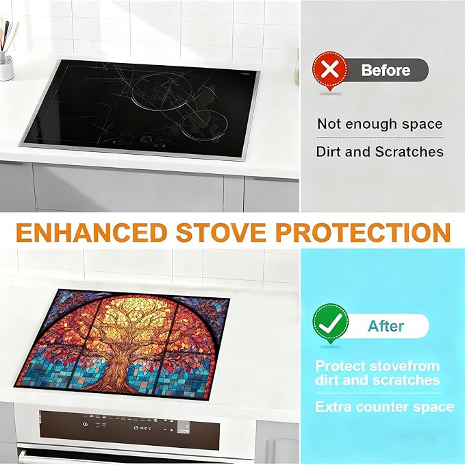 Tree of Life Stove Top Cover 28.3 x 20.5 in for Glass To pon Waterproof、Scratch Resistant Easy to Clean
