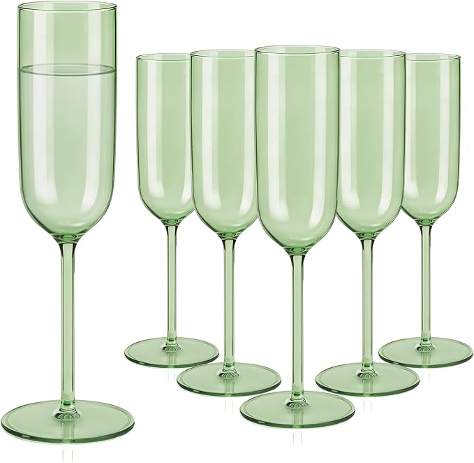 Plastic Champagne Flutes Set, 6oz Unbreakable Champagne Glasses Bulk, Shatterproof Reusable Mimosa Prosecco Sparkling Wine Cups for Wedding Party (Green, 12pcs)