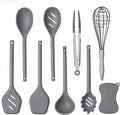 Kitchen Utensils Set,9 PCS Silicone Cooking Utensils Set Spatula Set,Tongs,Spoon,Whisk,Brush,Dishwasher Safe Kitchen Gadgets for Non-Stick Cookware,Home Essential，Kitchen Appliances Tool(Gray)