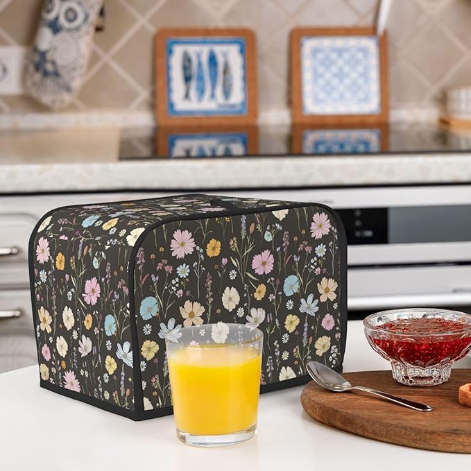 Toaster Cover 2 Slice Vintage Flower Botanical Leaf Kitchen Small Appliance Covers with Pockets Dust and Fingerprint Protection