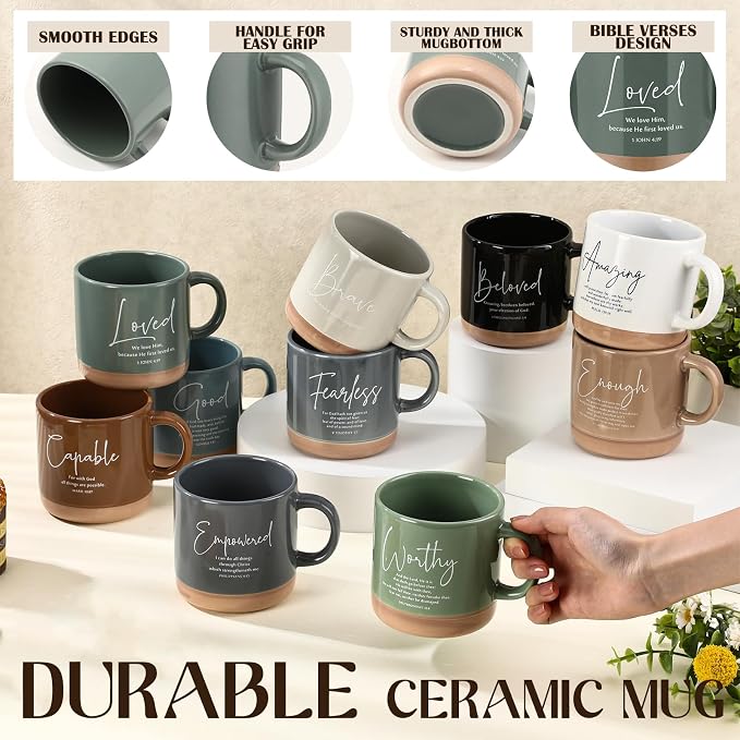 Didaey Christian Mug Bulk Fathers Day Church Gift Inspirational Bible Verse Coffee Mug 13 oz Religious Ceramic Cup for Women Bible Study Group Sunday School Teacher(20 Pcs,Morandi Color,Morandi Style)