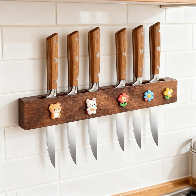 16 Inch Magnetic Knife Holder for Wall Wooden Magnetic Knife Strip Under Cabinet Magnet Knives Storage Kitchen Knife Rack kitchen Magnetic Utensil holder for Kitchen Utensils & Tools, Walnut