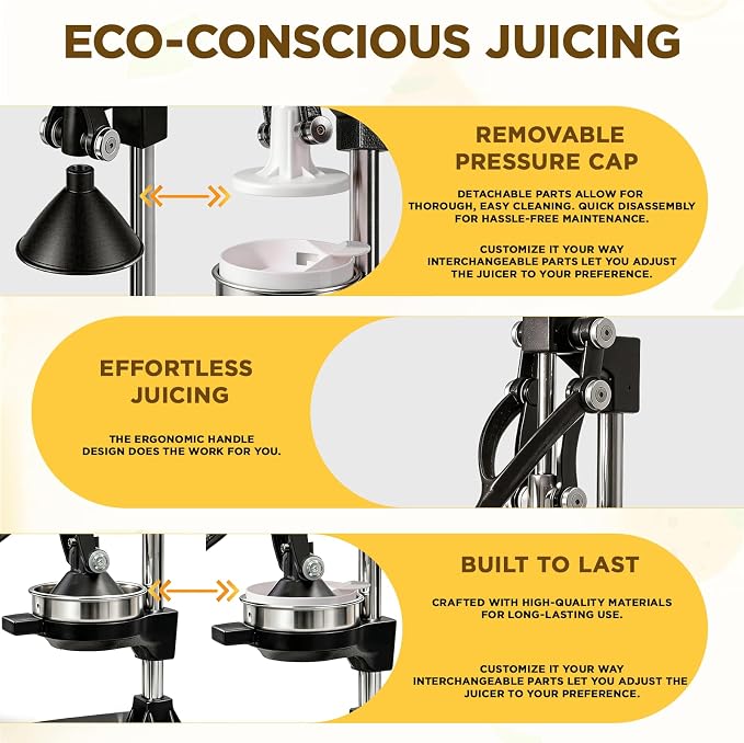 Cast Iron Juicer,Manual Juicer Hand Press,Orange Lemon Squeezer,Heavy Duty Manual Juicer,Professional Citrus Juicer Fruit Juice -Stainless Steel,Easy to Clean Black