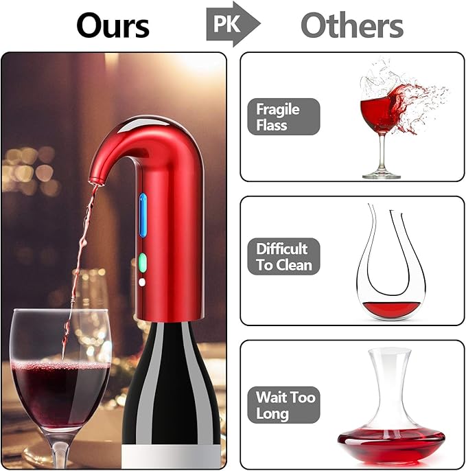 Electric Wine Aerator Gifts Touch Portable Red - White Wine Accessories Aeration For Wine and Spirit Beginner and Enthusiast -Spout Pourer - Wine