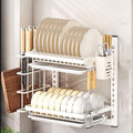 Wall Mounted Dish Drying Rack,Large Dish Drainer Drying Rack for Kitchen Counter,Multi-Level Kitchen Organizer with Drainboard Double-Layer Model(White,2 Tier 42cm)