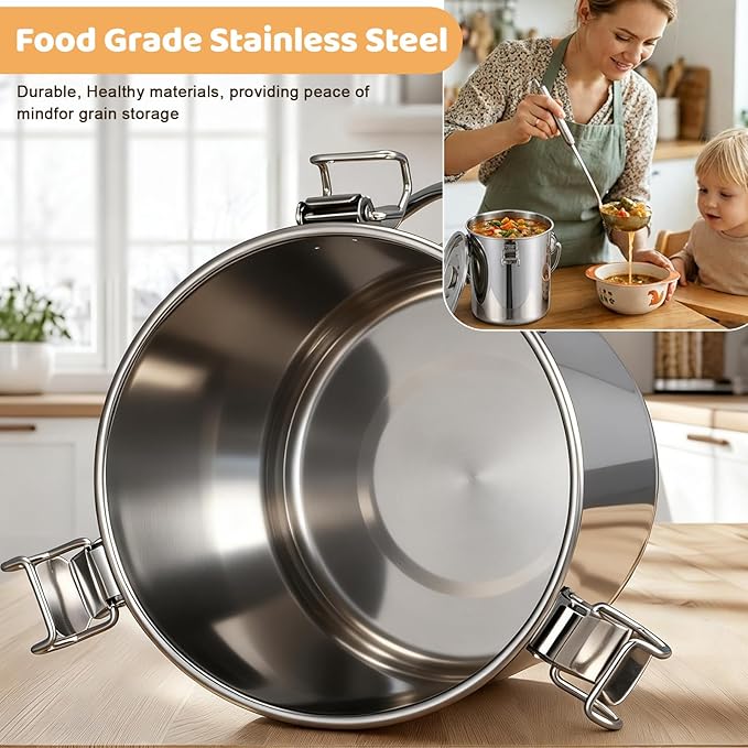 iplusmile Stainless Steel Airtight Canisters Container: 112 fl oz Airtight Clamp Lid Kitchen Food Storage Bucket for Rice Flour Grain Coffee Bean Flour Oil Sugar Milk