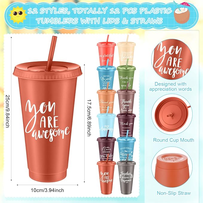 Shellwei 36 Pcs Employee Appreciation Gifts Bulk 24 oz Thank You Tumbler with Lid and Straw Mini Spiral Notebooks and Pens Appreciation Gifts for Team Employee Coworkers Teacher (You Are)