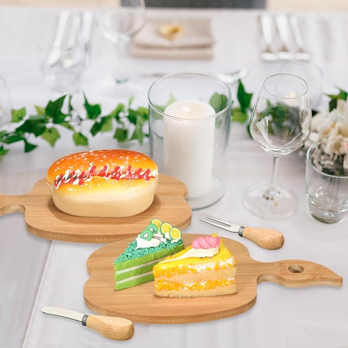 Nuogo 16 Set Wedding Bridal Shower Cheese Board Party Favors Wooden Mini Charcuterie Boards and Knives Set with Thank You Tags Bamboo Board Gifts for Guests Valentine Bridal Birthday Party(Apple)