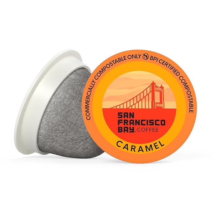 San Francisco Bay K-Cup Coffee Pods, Caramel (80 ct), Medium Roast, Commercially Compostable Single-Serve Flavored Coffee Pods