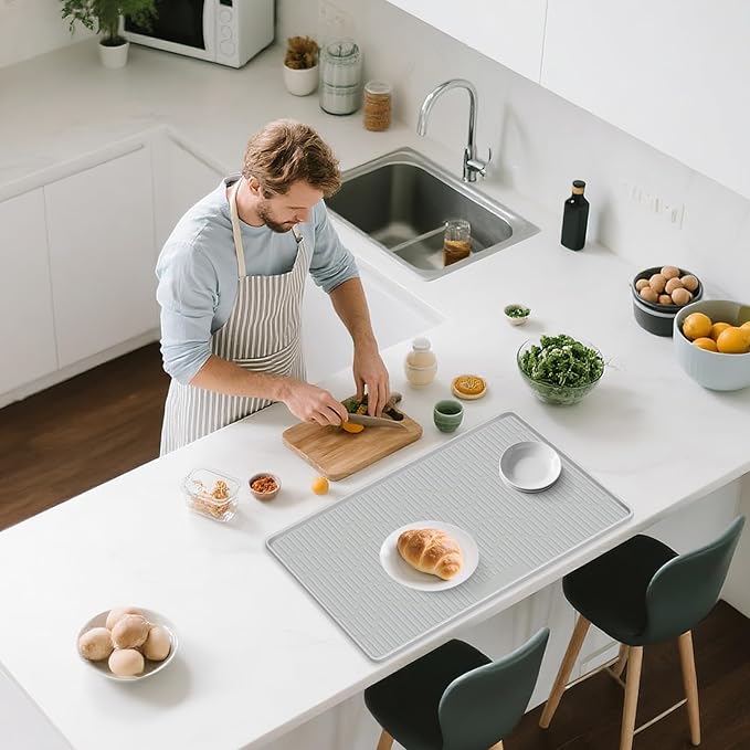 28" x 22" Silicone Dish Drying Mat for Kitchen Lanstics Drying Kitchen Mat Versatile Silicone Mat for Dishes Non-Slip Drying Mat Fast Dry Kitchen Counter Drying Mat for Home Coffee Bar Accessories