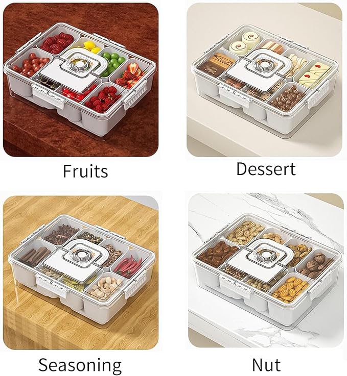 Snackle Box Container With Ice Pack，Chilled Serving Tray，Snackle Box With Ice Pack & Lid & 8 Compartments