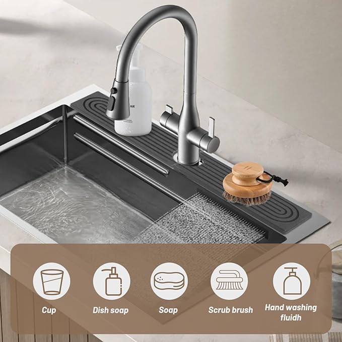 Faucet Mat for Kitchen Sink - 23.6" Diatomite Fast Stone Drying Mat for Kitchen Counter Tray Absorbent Mat Faucet Splash Guard for Kitchen Sink and Bathroom Counter (Deep Gray, 23.62"x3.94")