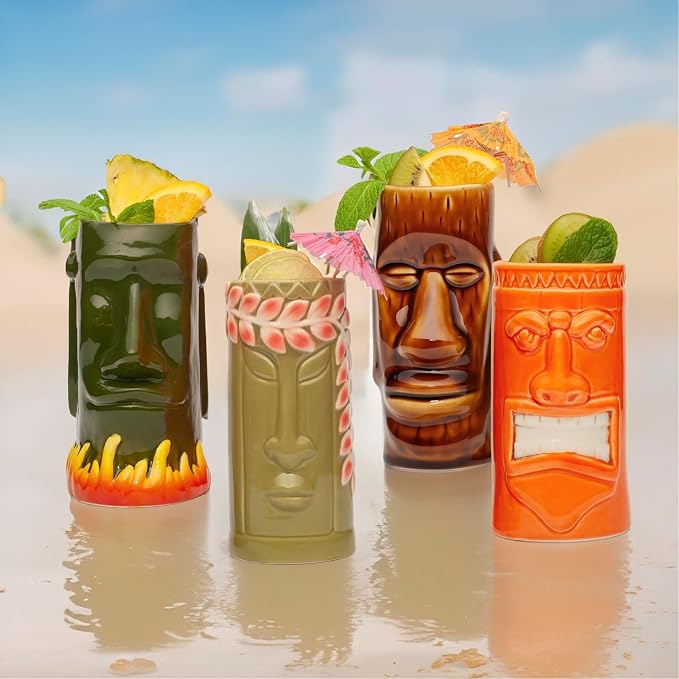 LEMONSODA Ceramic Hawaiian Tiki Glasses (Ceramic Variety, Set of 32)(2209)
