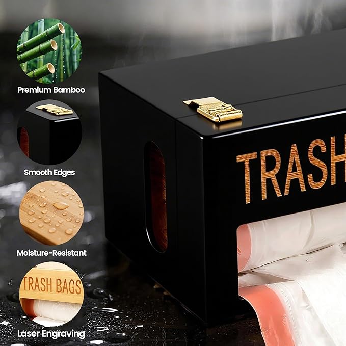 Libreshine Extra Large Black Bamboo Trash Bag Organizer Roll Holder, Fits Costco & Sam's Club Jumbo Rolls, Under-Sink, Cabinet & Wall Mount Dispenser, Garbage Bag Storage for Kitchen, Pantry, Garage