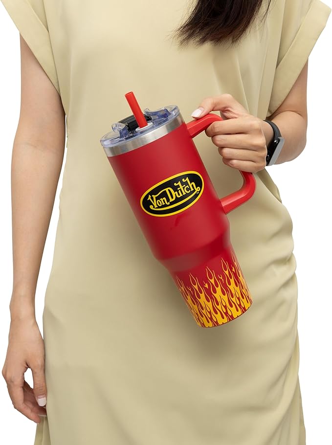Von Dutch Red City of Angels 40oz Double Walled Insulated Food Grade Stainless Steel Tumbler, BPA Free - 24 Hours Cold / 10 Hours Hot