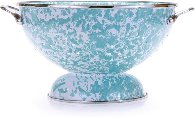 Golden Rabbit Enamelware Large Colander, 5 quart, Sea Glass