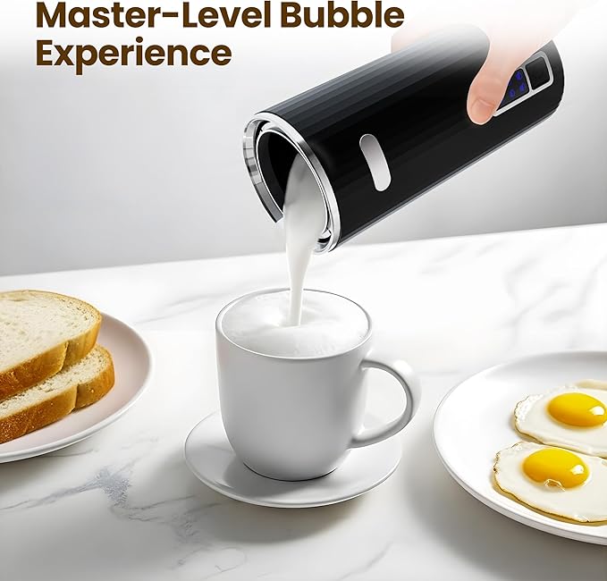 Kismile Milk Frother, 6-in-1 Electric Milk Steamer with Stainless Steel Inner Tank，Automatic Warm and Cold Foam Maker for Latte, Cappuccinos, Macchiato(Black)