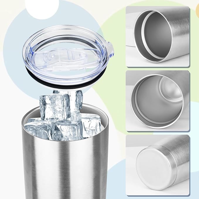 20oz Tumbler with Lid Stainless Steel Insulated Tumblers Travel Coffee Tumbler Bulk Double Wall Vacuum Insulated Water Cup Gifts for Christmas Women Men Her Him Home Office(Silver, 4pack)