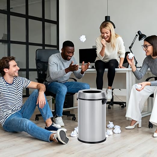 Garvee 17 gal/65 L Trash Can, Fingerprint-Proof Stainless Steel Open Top Garbage Can, Heavy Duty Commercial Round Trash Bin for Restaurant, Home, Office, Silver
