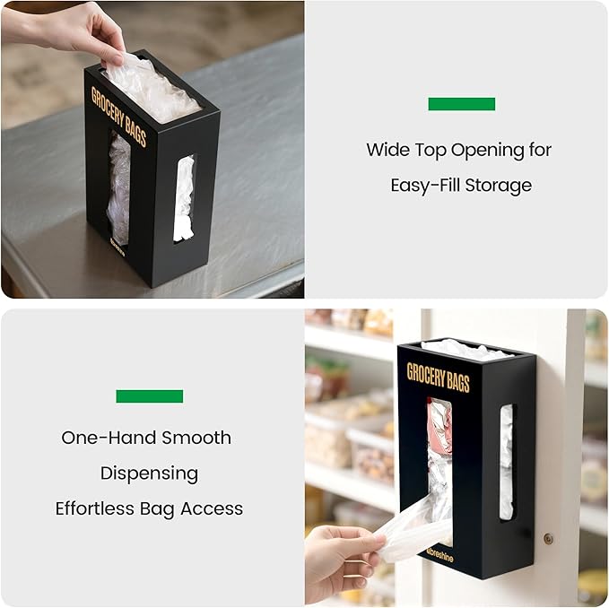 Libreshine Extra Large Black Bamboo Grocery Bag Holder for Plastic Bags, Under Sink Cabinet or Wall Mounted Organizer, Space-Saving Bag Dispenser for Kitchen, Pantry, Laundry Room, Garage