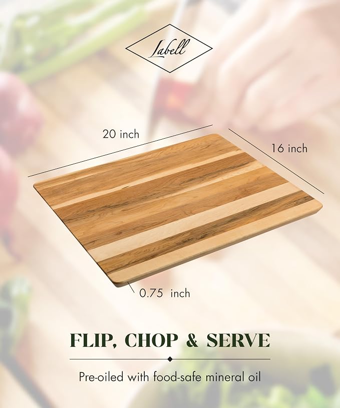 Labell Large Maple Cutting Board with Angled Finish, 16x20x0.75in